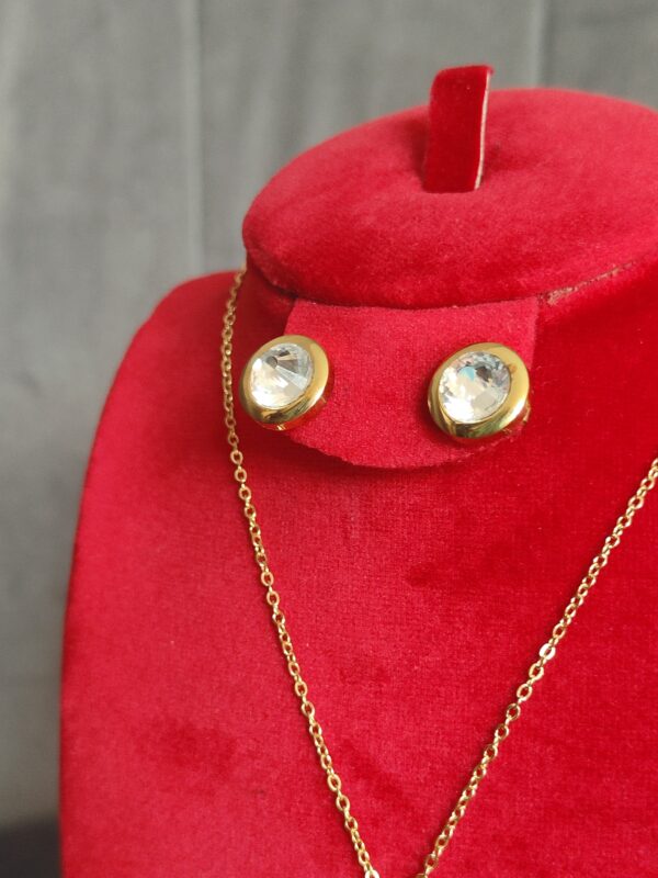 Completo Collana con Orecchini Oro con Pietra Bianca Acciaio inossidabile - Image 3