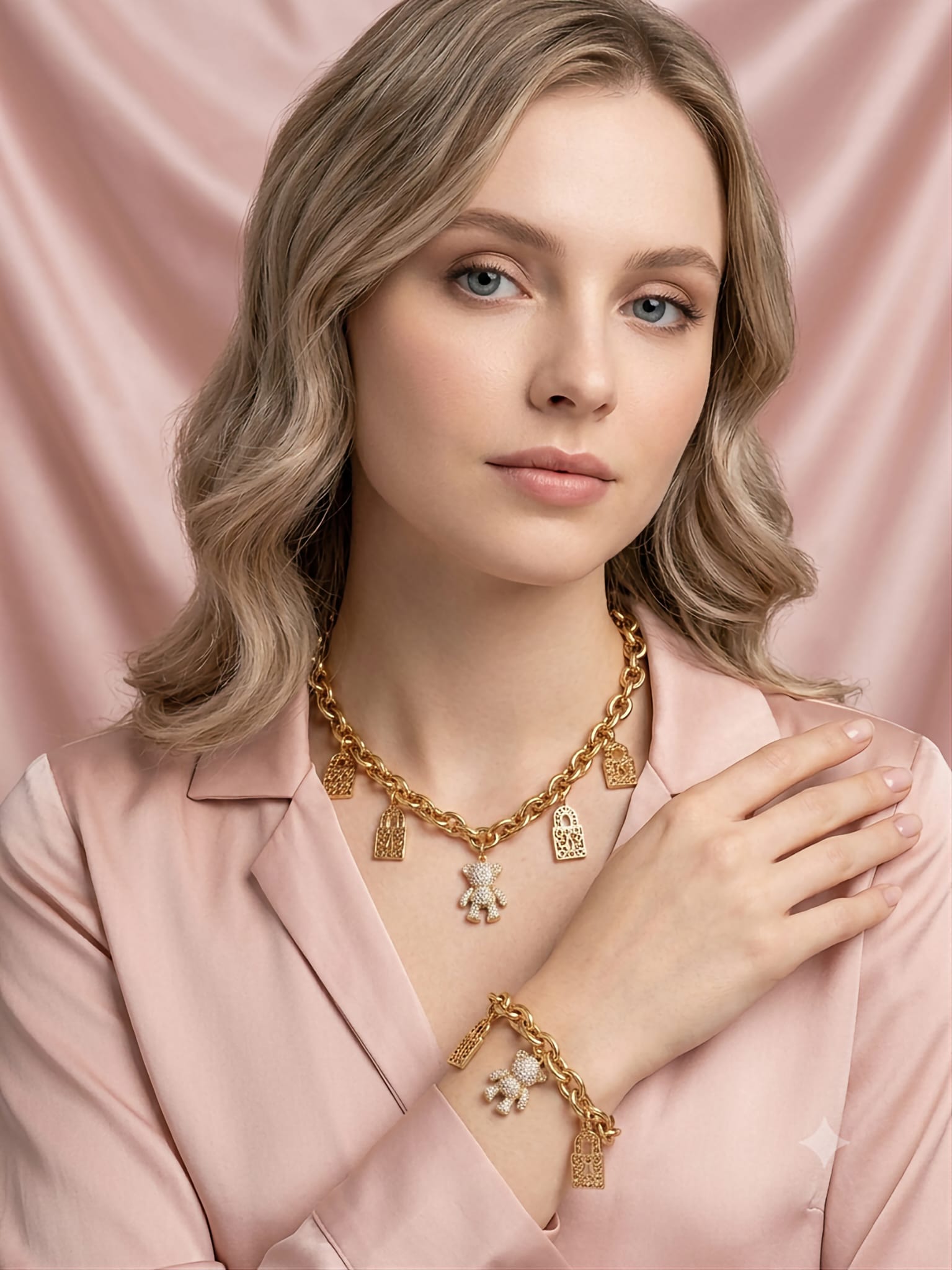 Set collana e bracciale in acciaio inoxidabile elegante per donna - immagine 2