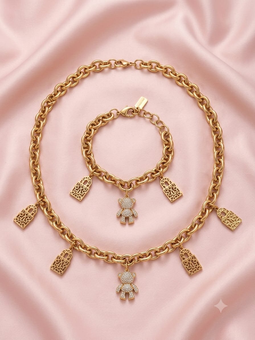 Set collana e bracciale in acciaio inoxidabile elegante per donna