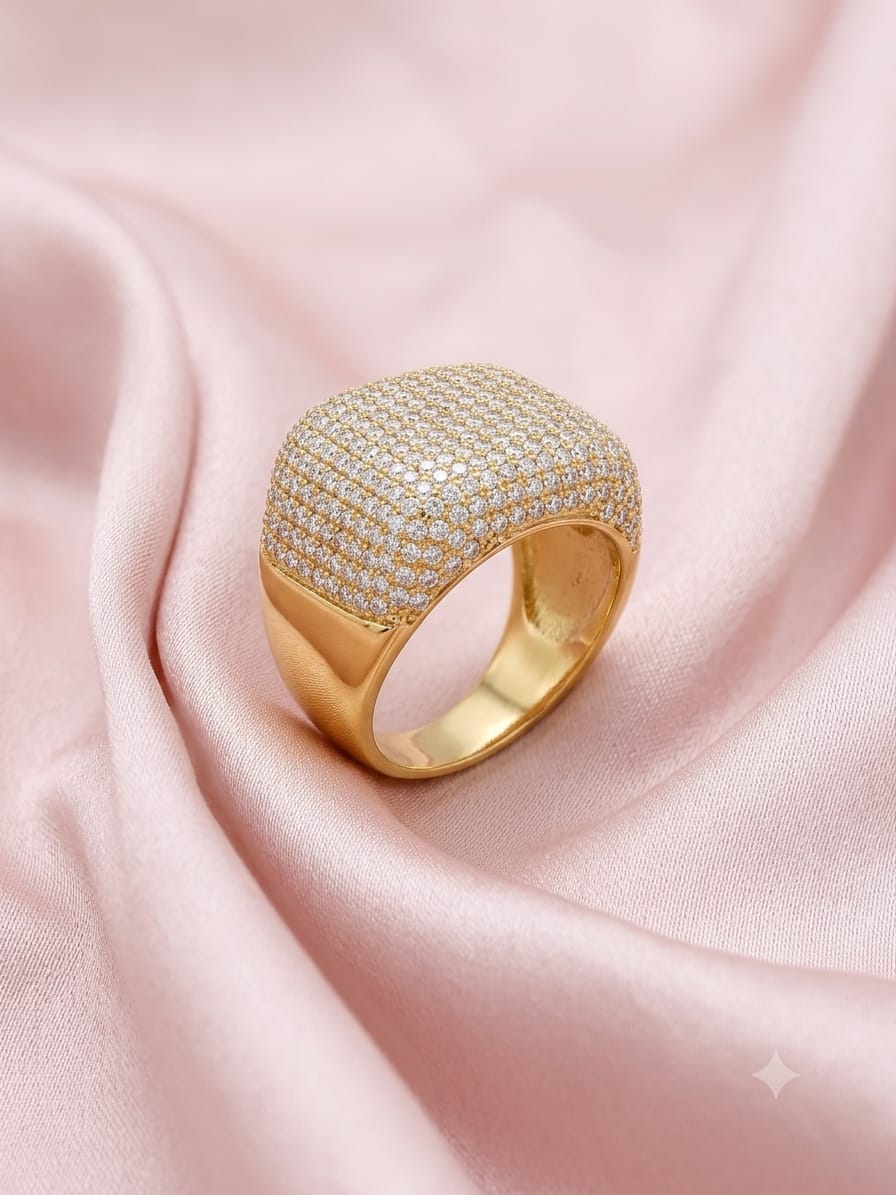 Anello a fascia bombata con pavè di diamanti acciaio inossidabile per donna size 7