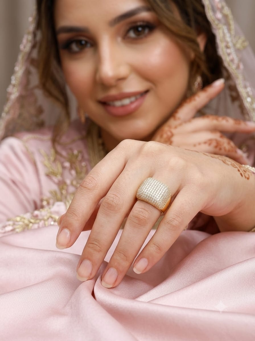 Anello a fascia bombata con pavè di diamanti acciaio inossidabile per donna size 7 - immagine 2